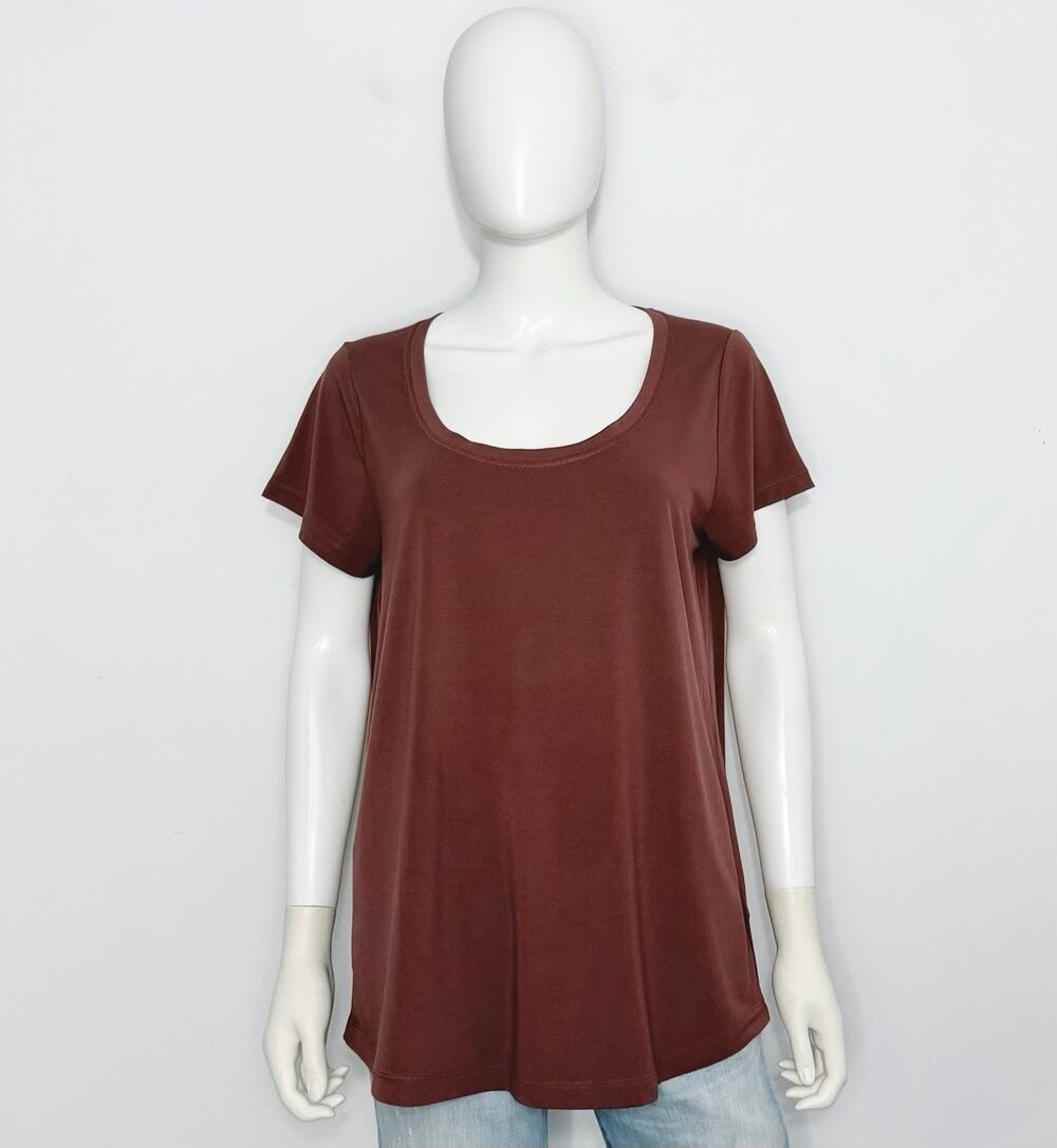 Athleta Stratus II Top Womens M Brown Scoop Neck Short Sleeve T Shirt